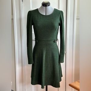 Dark Green Fit & Flare Long Sleeve Dress